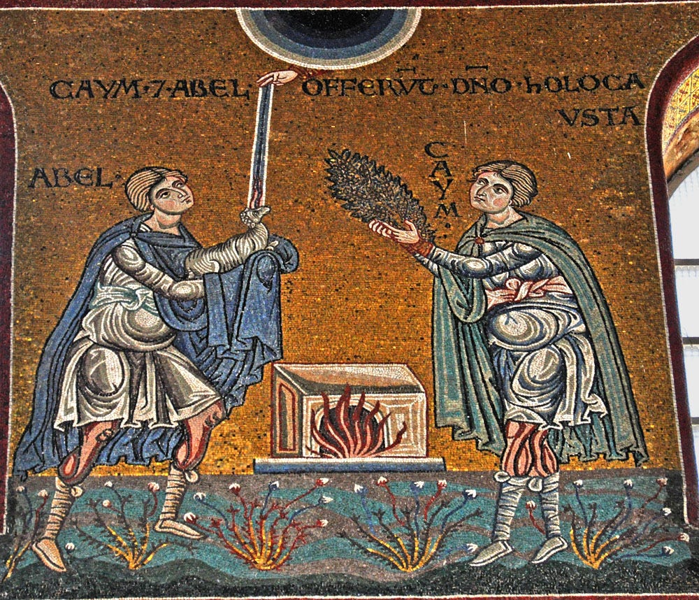 The Sacrifices of Cain and Abel: Mosaic in Monreale Cathedral, Sicily