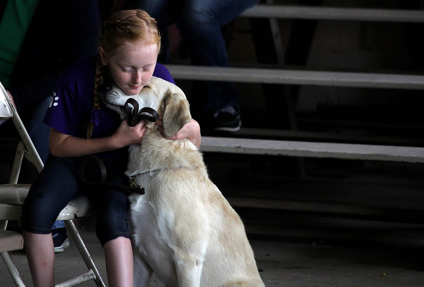 Each July, Henry County kids converge on Memorial Park in New Castle, where the 4-H fair plays out. A variety of farm animals are shown and cared for. But, domestic pets are also points of pride for youngsters. After the annual dog show, a yellow Labrador retriever gets a hug of appreciation for its owner.