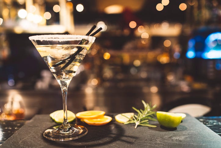 Martini glass in a bar