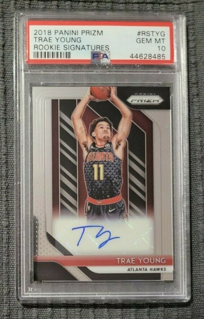 Image 1 - RARE Trae Young 2018 Panini Prizm Signatures RC Rookie Auto, PSA 10 - GEM Mint!