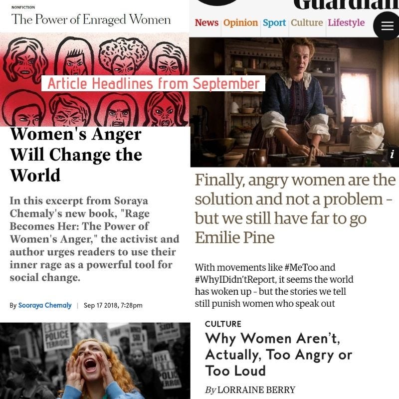 Image clippings from articles about women's anger