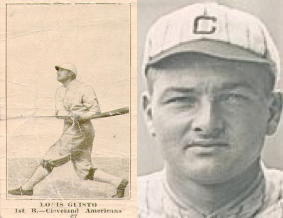 Louis Guisto batting and in portrait as a Cleveland Indian