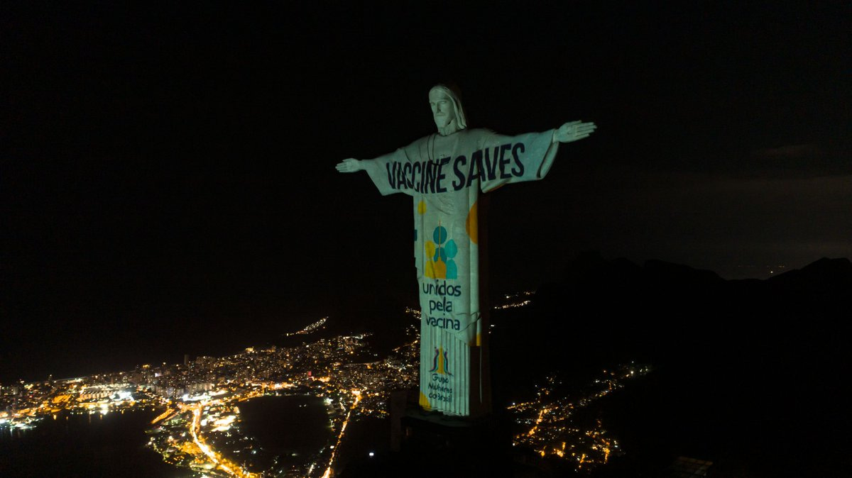 تويتر \ Ogilvy على تويتر: &quot;Rio de Janeiro&#39;s Christ the Redeemer statue  lights up for vaccine equality. @Reuters details the larger than life  Covid-19 vaccine initiative from Unidos Pela Vacina, in partnership