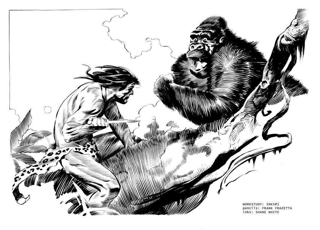 Frank Frazetta: Tarzan, in =SHANE WHITE='s =WORKSTUDY= Comic Art Gallery  Room