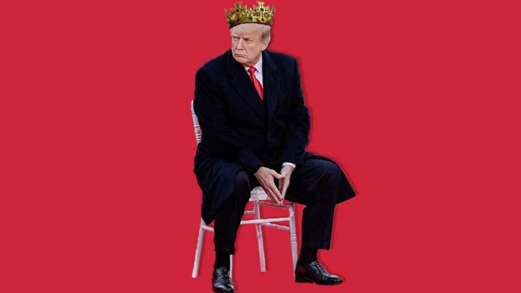 A person in a suit and crown sitting on a stool

Description automatically generated with low confidence