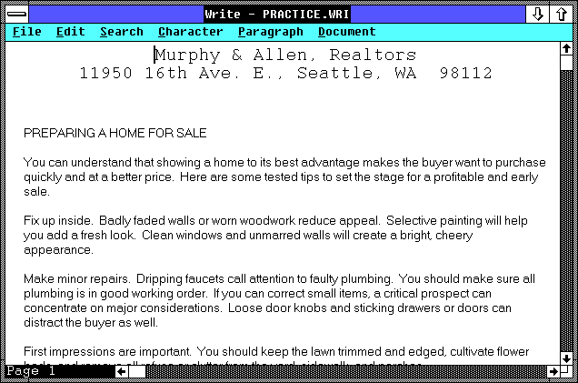 Text editor in Windows 2.03 (Write)