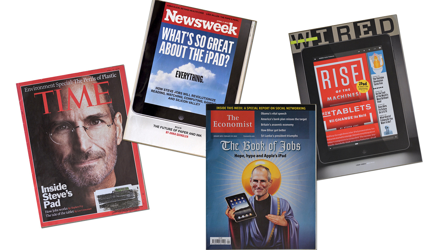 Photos of magazine covers. Time, Newsweek, Economist, Wired.