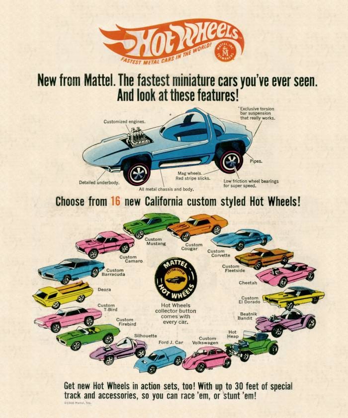 The “Original Sweet Sixteen” Hot Wheels cars from 1968