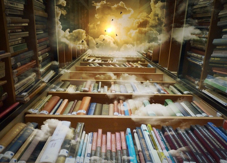Library, Sky, Birds, Mystical, Clouds, Sun, Fantastic
