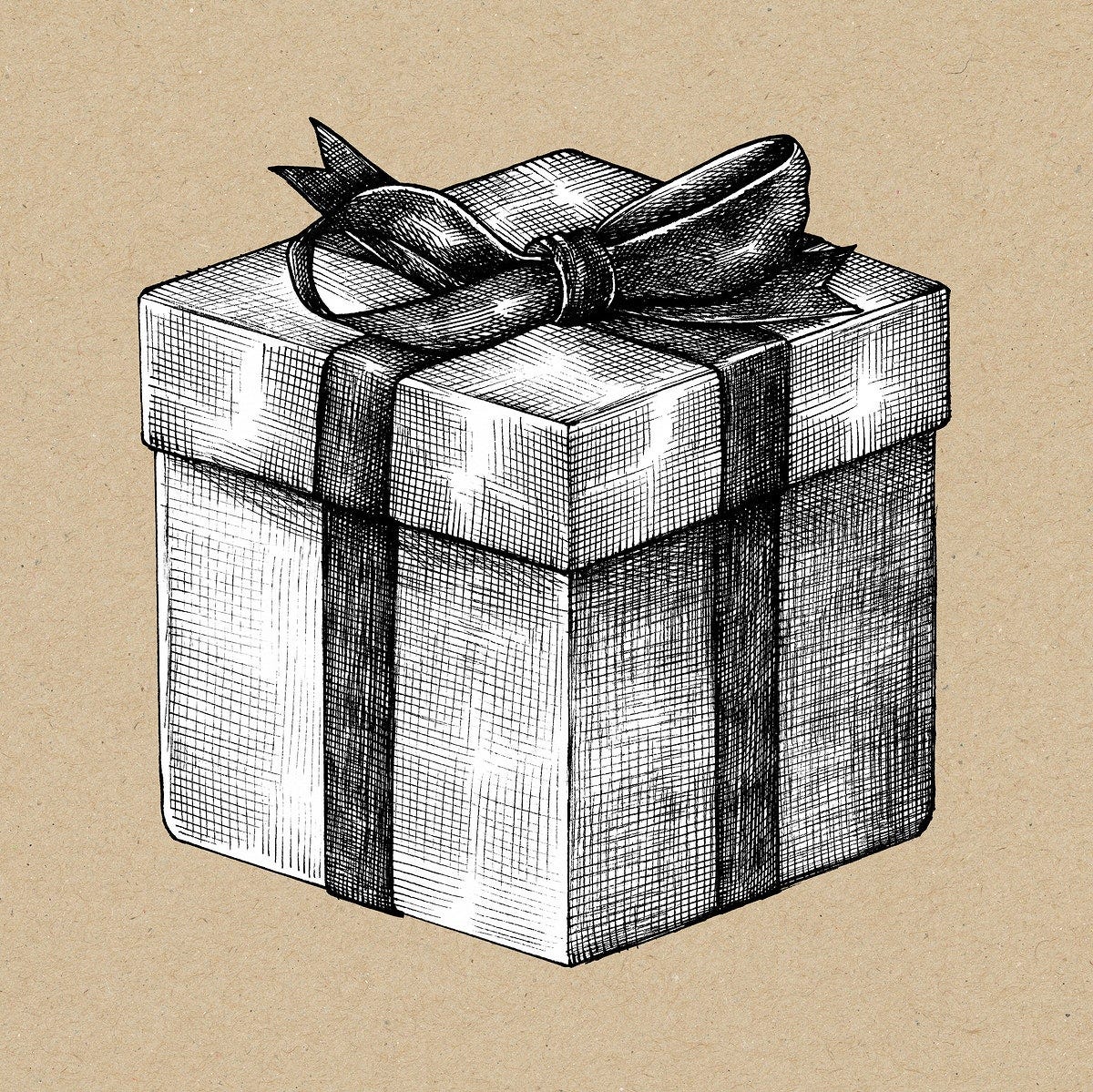 Sketch of a wrapped gift box