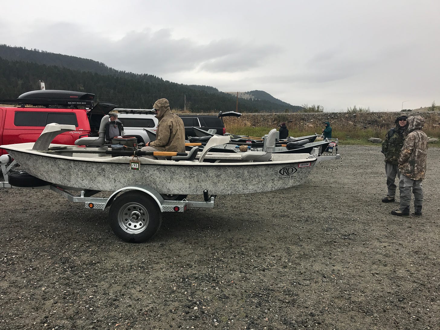Fly fishing boats, gearing up to fly fish, Madison River