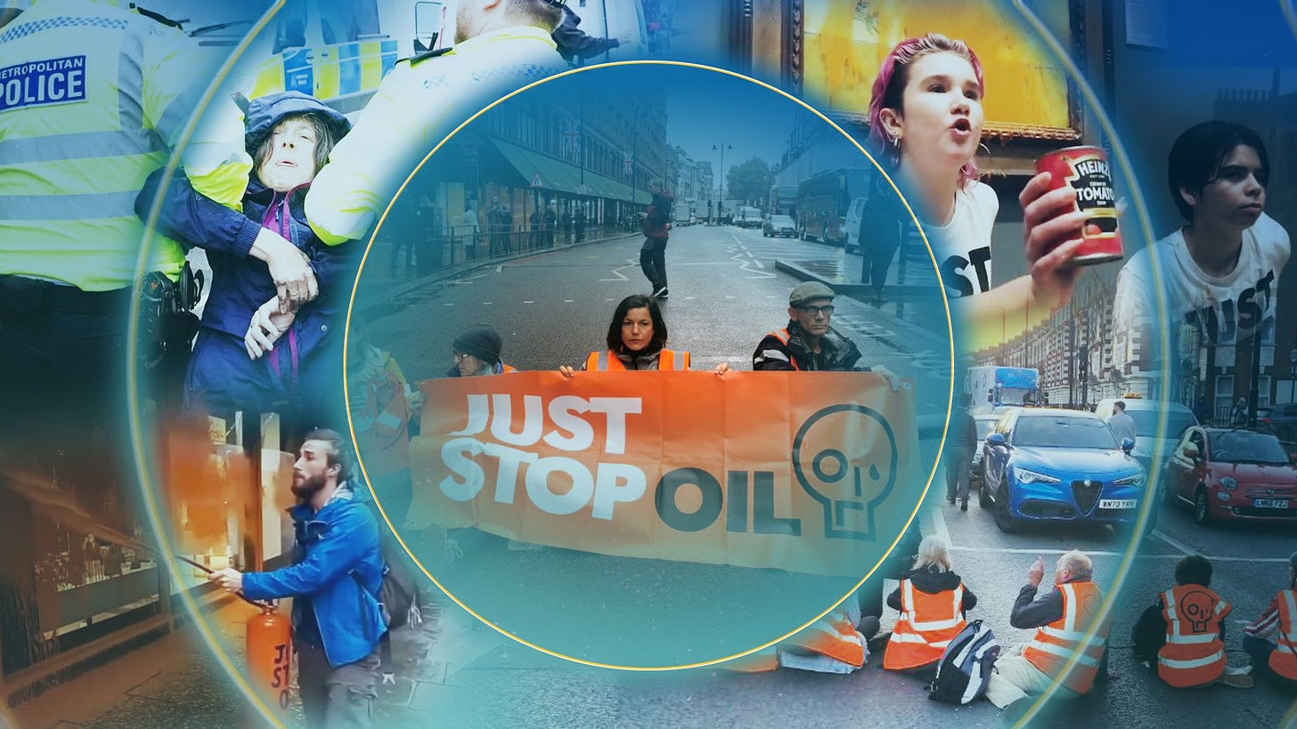Photo collage of Just Stop Oil protests