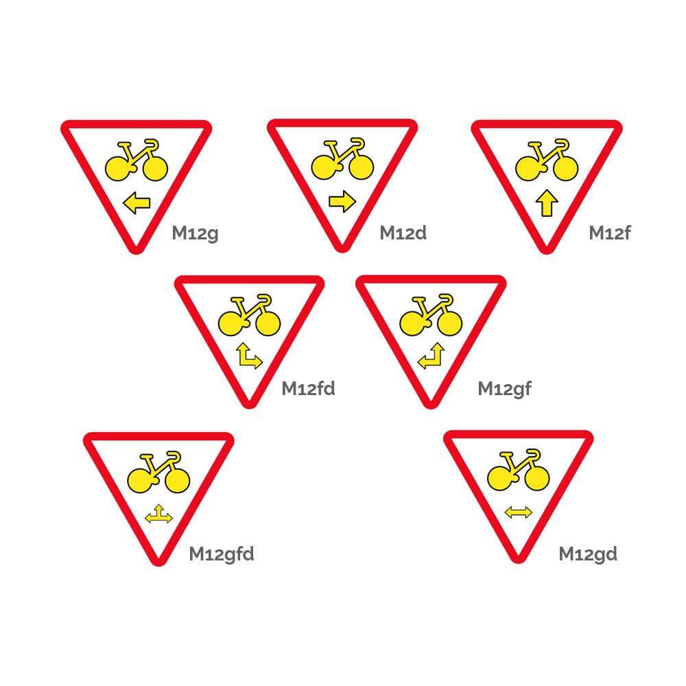 Les 7 types de panonceaux M12 (indication de direction pour cyclistes)