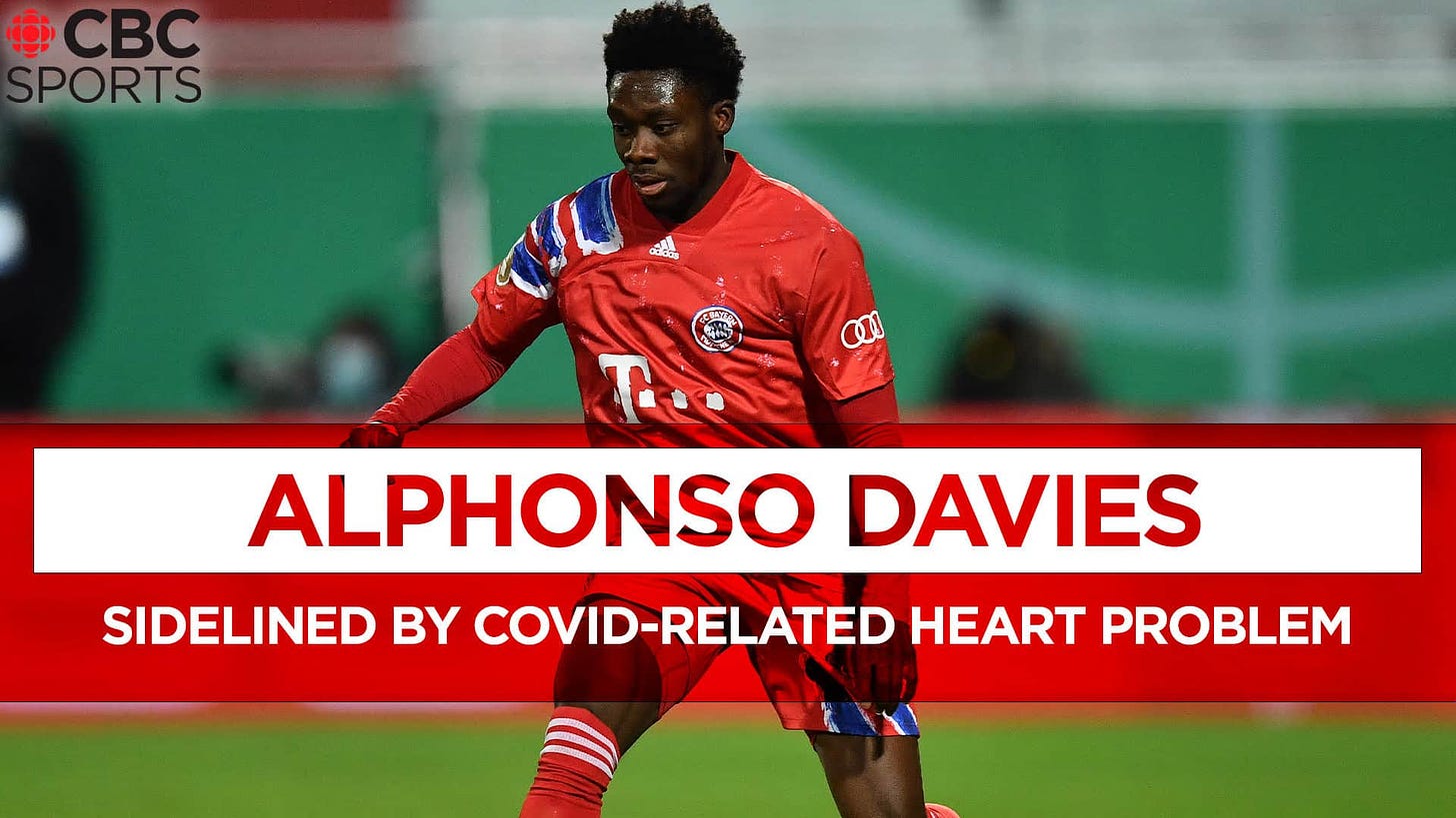 Image result from https://www.cbc.ca/sports/soccer/alphonso-davies-covid-myocarditis-1.6314813
