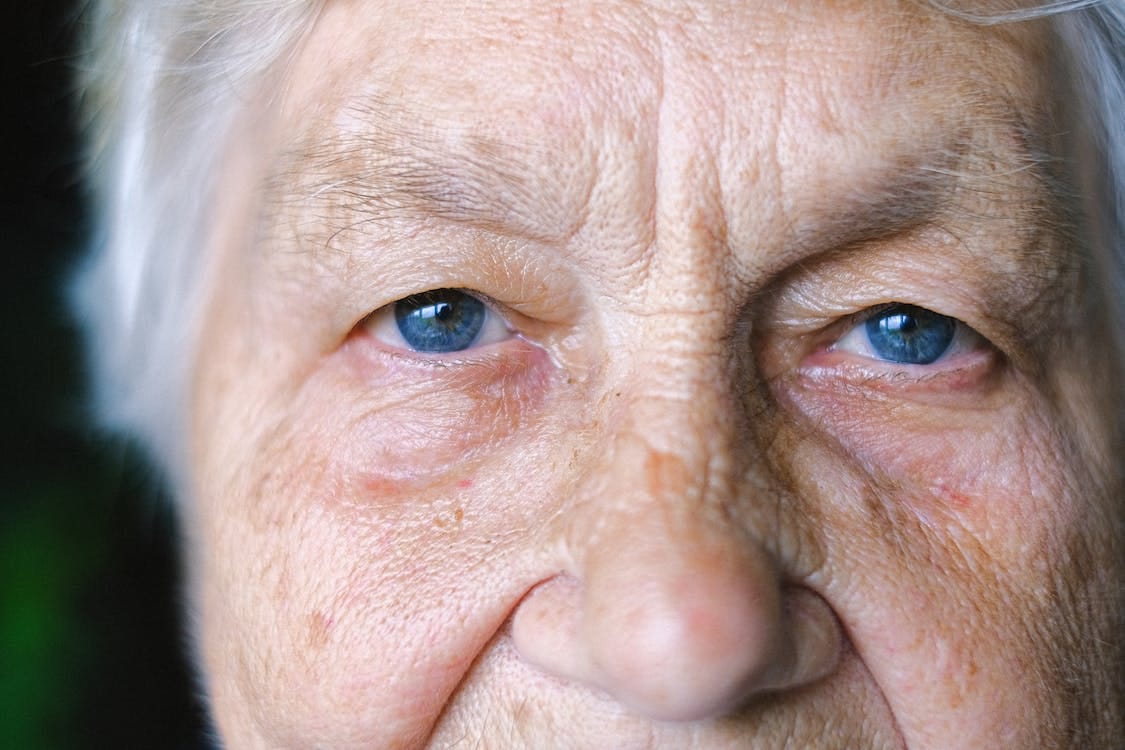 Free Crop elderly woman with blue eyes Stock Photo