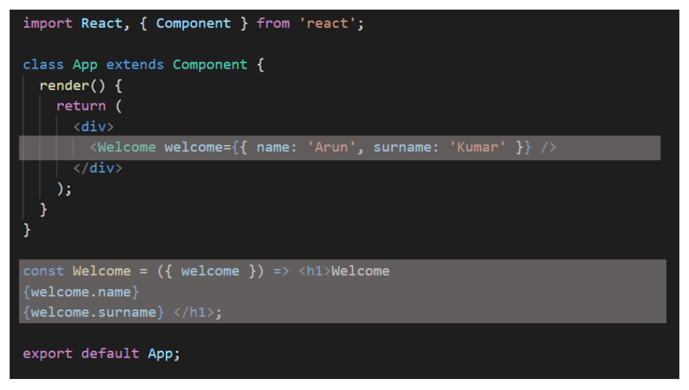 A typical react component. A component can either be Class or Functional component.