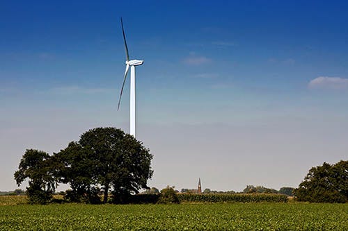 Wind turbine on a farm