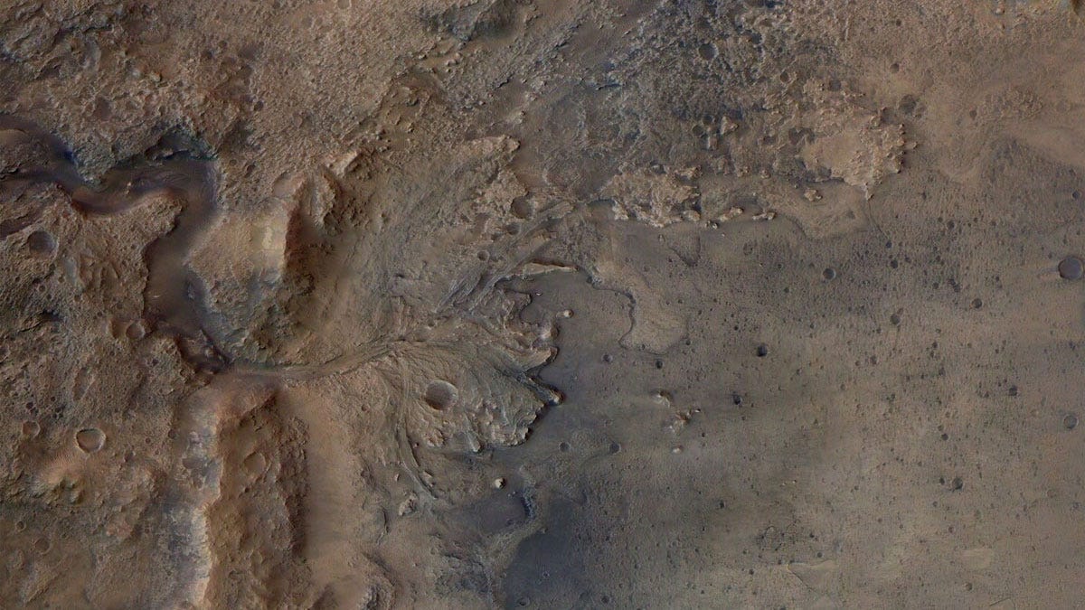 This image is of Jezero Crater on Mars, the landing site for NASA's Mars 2020 mission.
