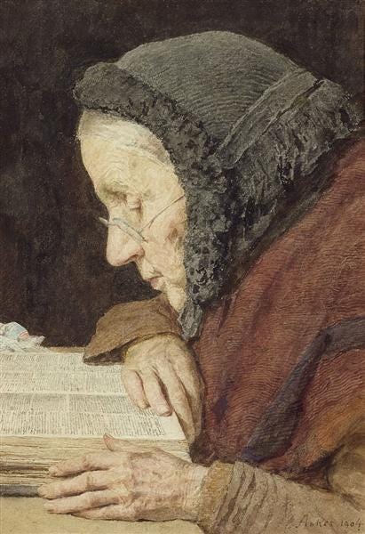 Elderly Woman Reading the Bible (Ältere Frau in der Bibel lesend), Albrecht Anker, 1904