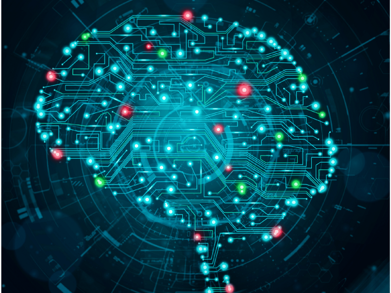 The brain of AI assistants — neural networks, neurons firing.