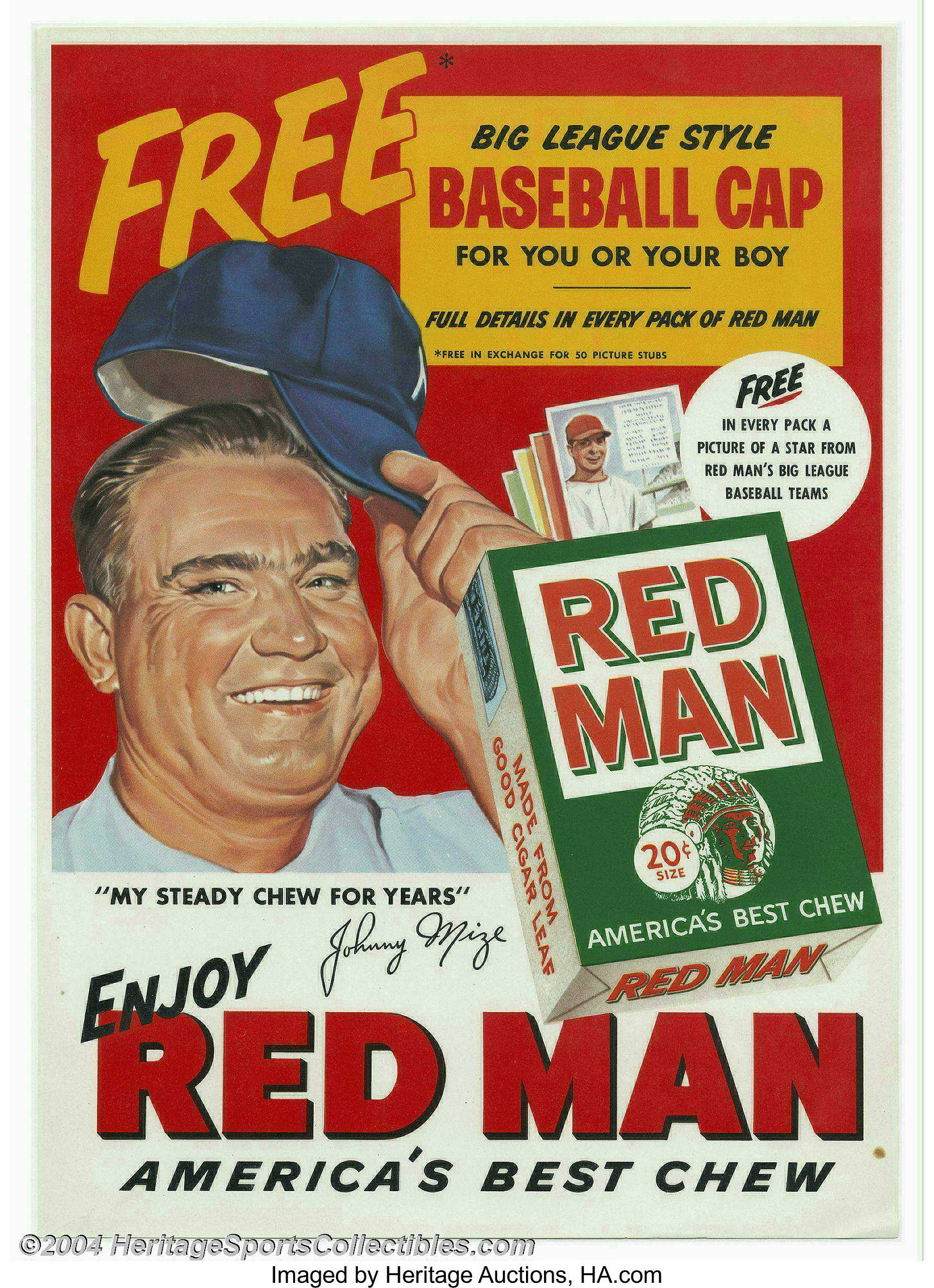 Baseball Advertisement 1954 RED MAN ORIGINAL TOBACCO ... Baseball | Lot  #12075 | Heritage Auctions