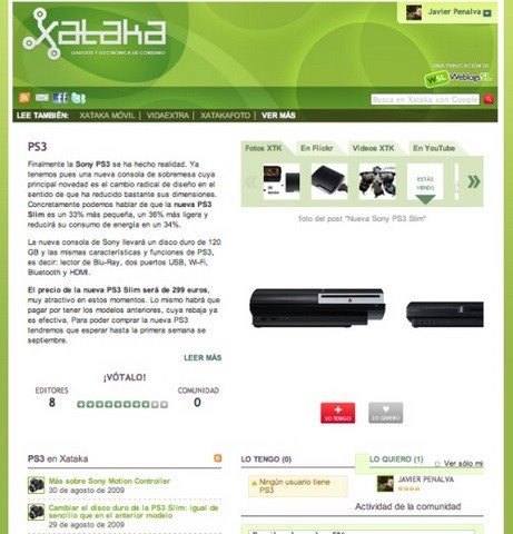 Página de producto PS3 en Xataka
