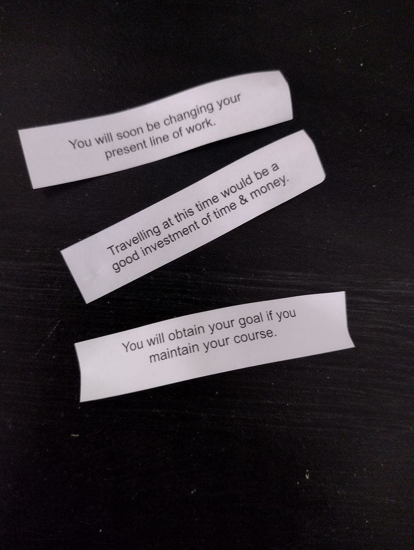Three Chinese fortune cookie fortunes