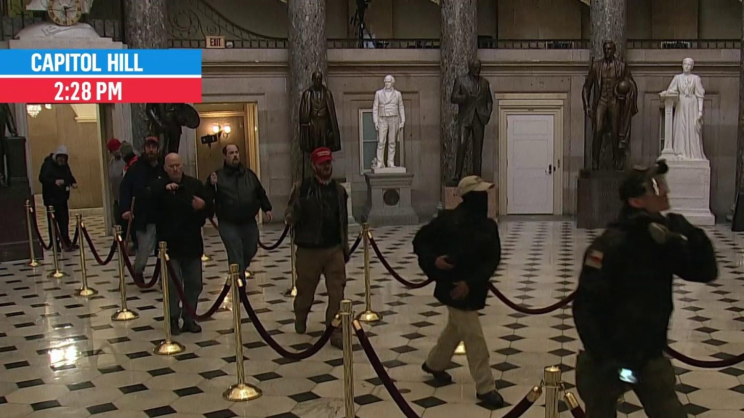 Protestors walk through Capitol Building, Statuary Hall ...