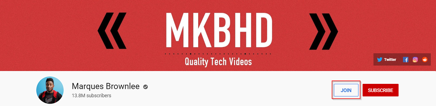 MKBHD - YouTube Channel Membership 'Join' Button