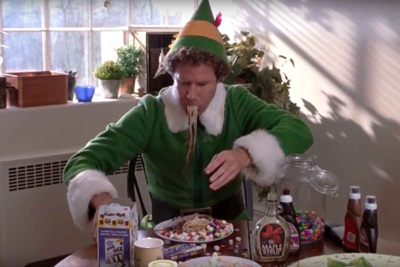 An elf's balanced diet should include something from all five major food groups: cookies, candy, candy canes, candy corn and syrup.