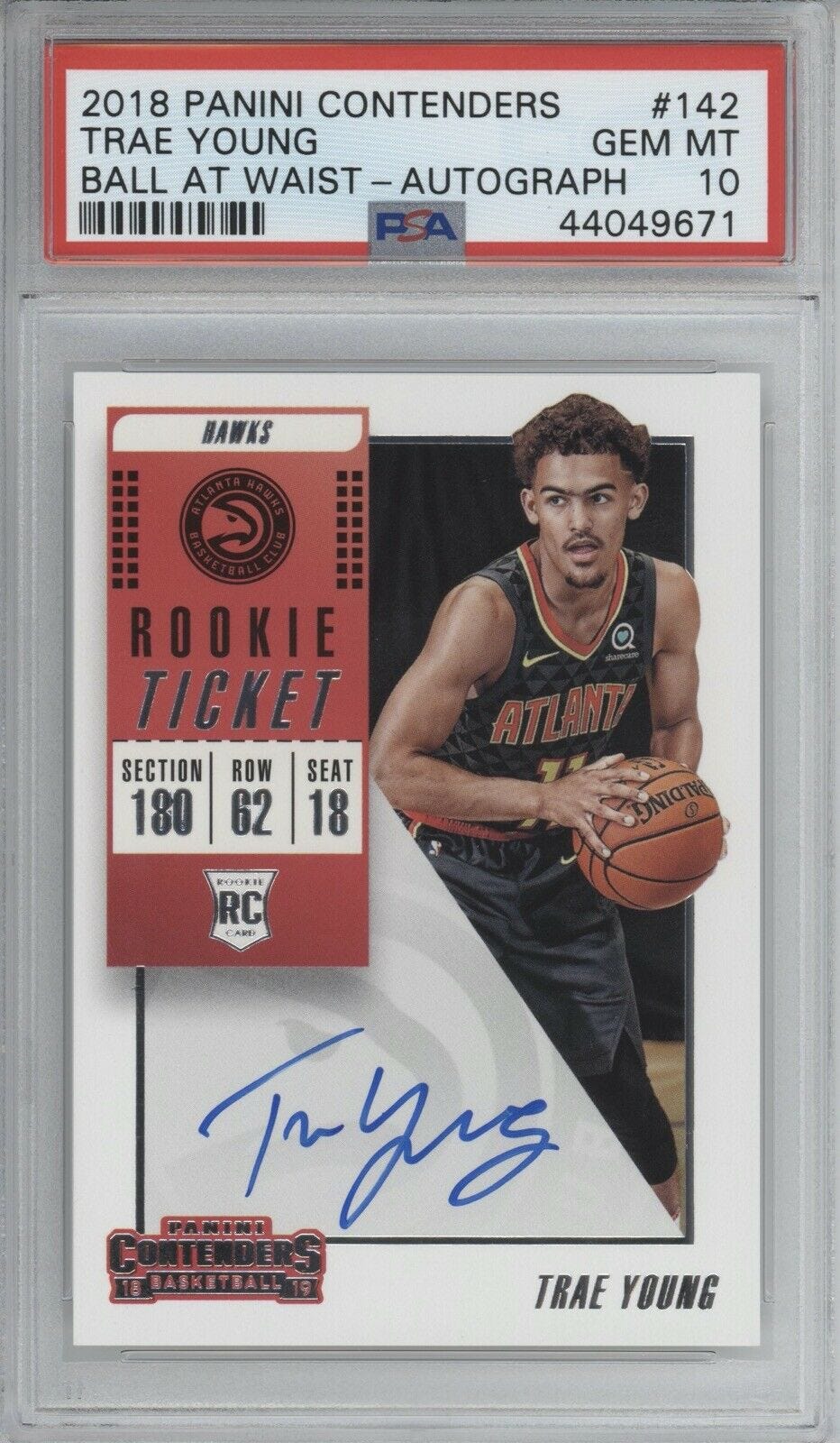 Image 1 - TRAE YOUNG PSA 10 2018 PANINI CONTENDERS #142 ROOKIE BALL AT WAIST AUTO GEM RC