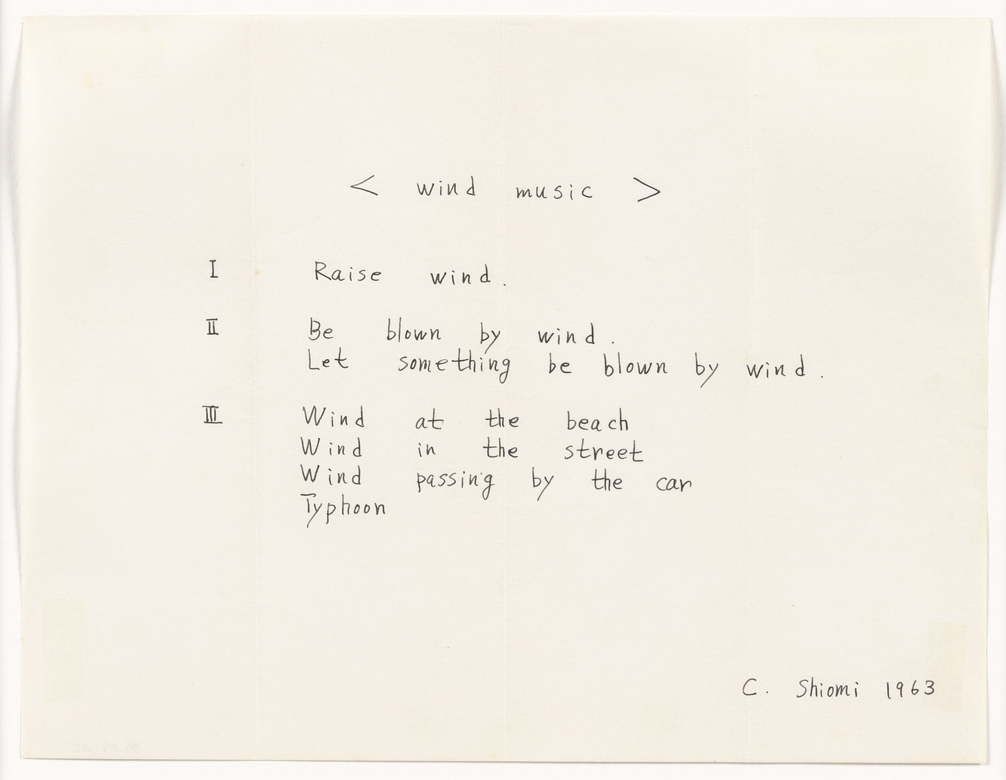 Mieko Shiomi. &lt; wind music &gt;. 1963 | MoMA