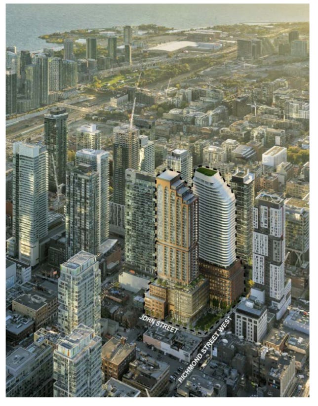 Rendering of buildings proposed to replace the Scotiabank theatre at John & Richmond