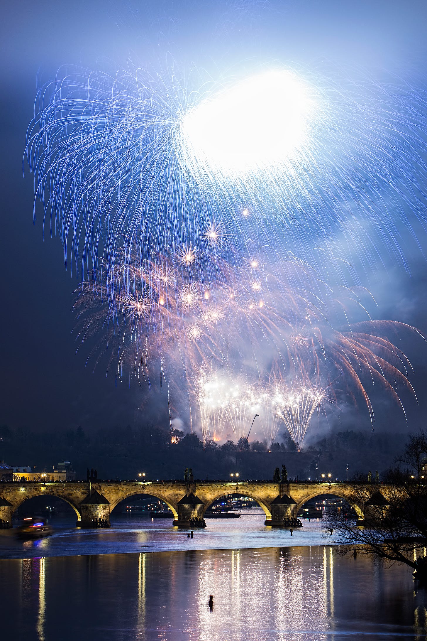 New Year's Eve fireworks in Prague, Czechia.