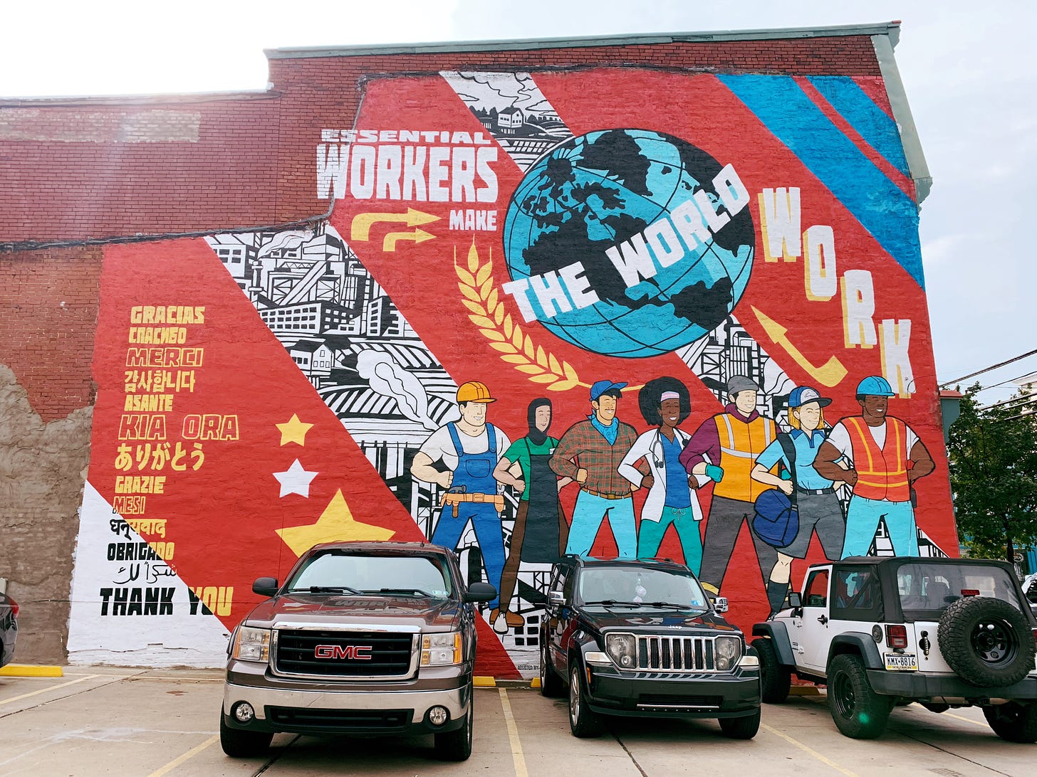 Mural celebrating essential workers