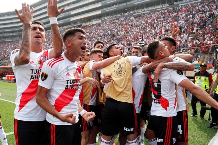 River Plate celebrate taking the early lead in front of their fans