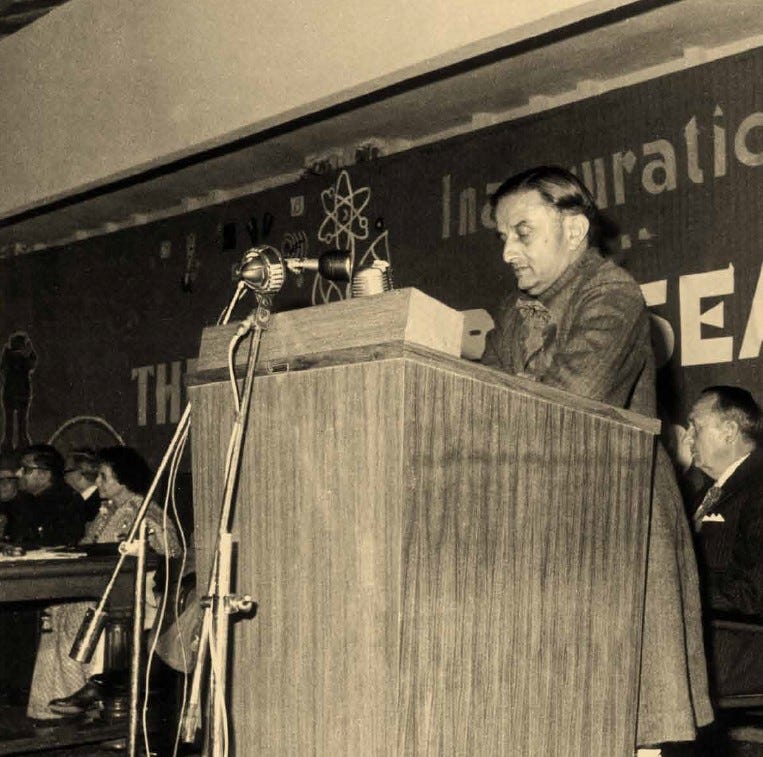 Vikram Sarabhai giving a Speech