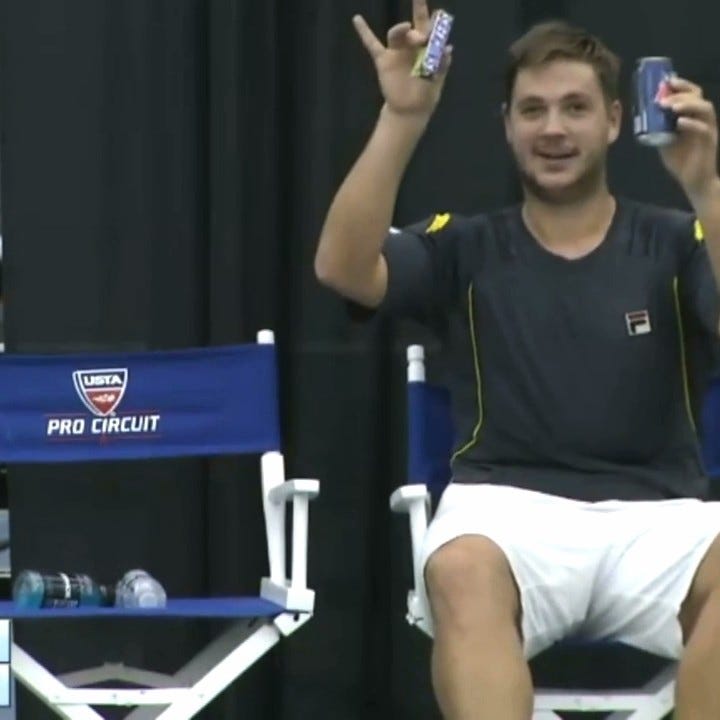 Here is Wimbledon Darling Marcus Willis with a Mid-Match Soda and Candy Bar  Back in His "Tubster" Days