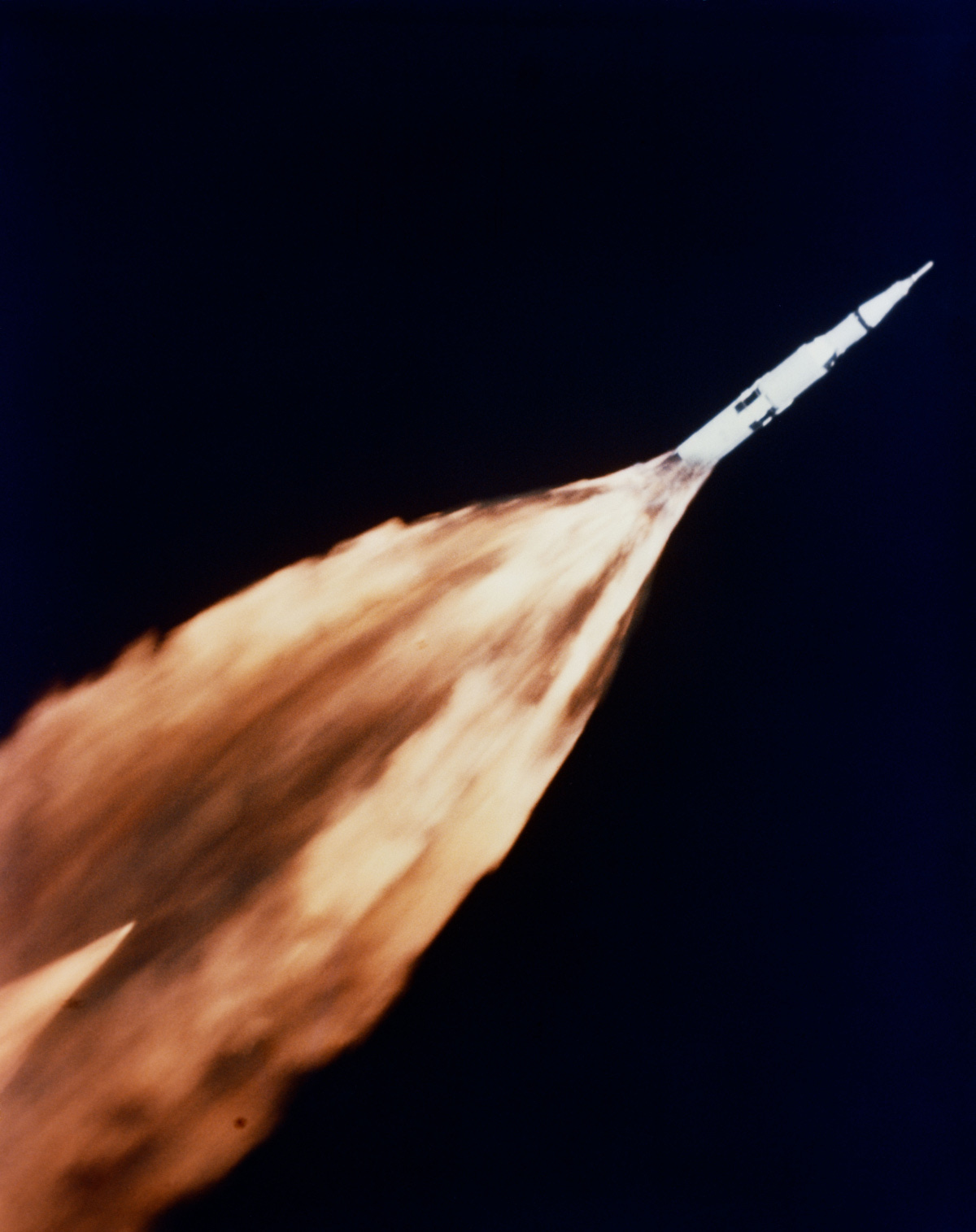 Flame trailing from Apollo 6 spacecraft