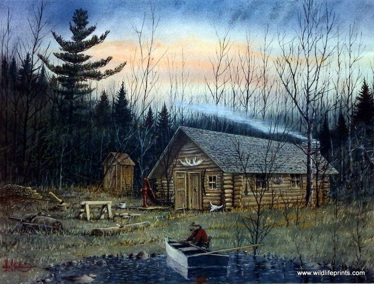 Les Kouba The Dudes Bush Hangout | Hunting shack, Cabin art, Hunting cabin