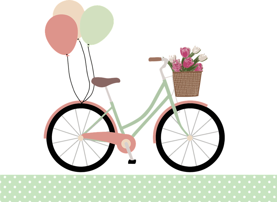 Balloons, Basket, Bicycle, Bike, Flowers, Ride