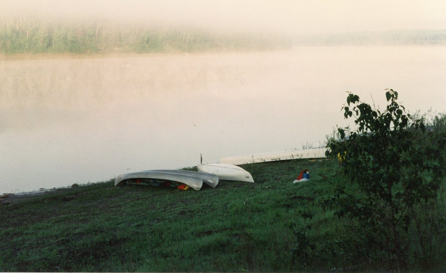 Canoes beside North Saskatchewan River, June 1994