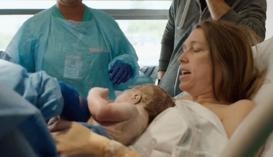 In this image taken from a campaign video posted by Katie Darling, Darling holds her newborn son moments after giving birth. Darling said she was seven months pregnant when she decided to join Louisiana’s U.S. House race in reaction to the U.S. Supreme Court ruling in June 2022 that ended constitutional protections for abortion.