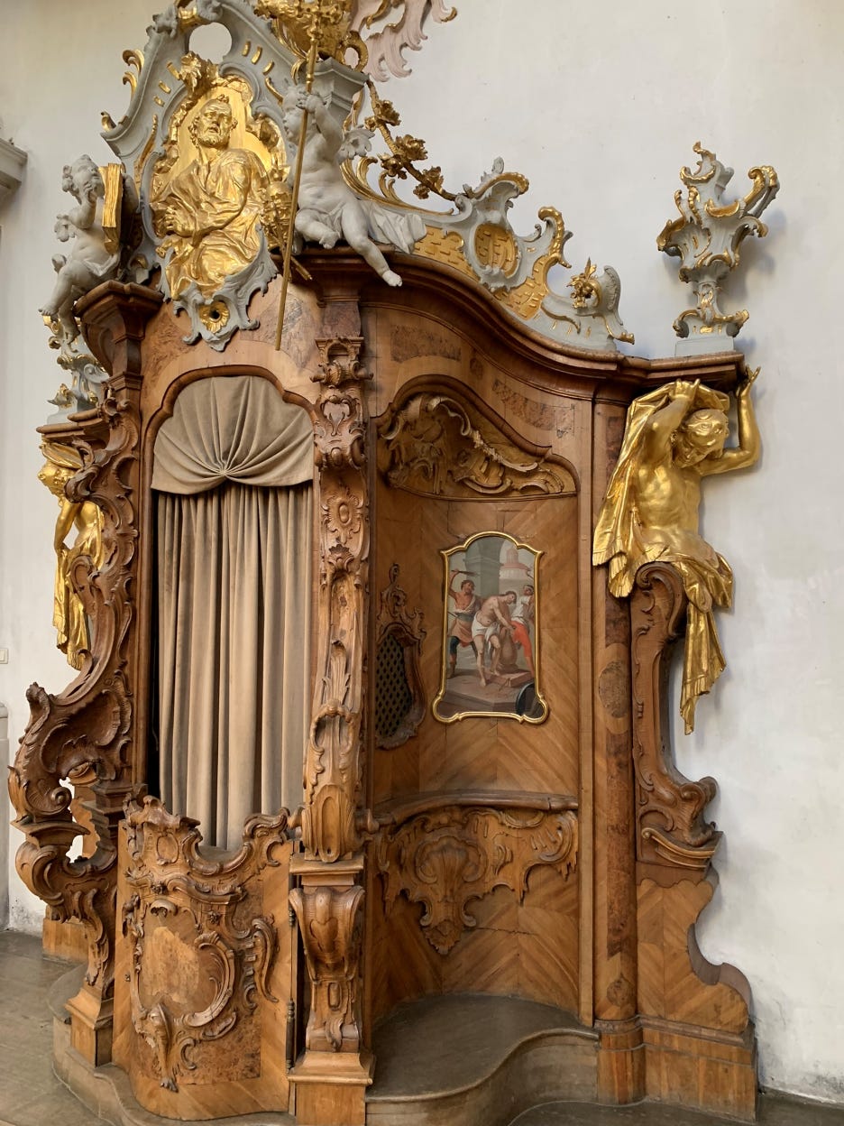 Confessional picture of the monastery in Ettal.