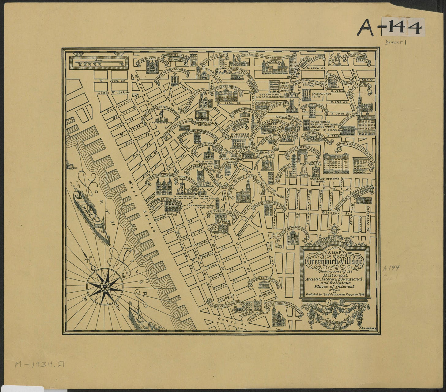 A map of Greenwich Village showing some of its historical, artistic,  literary, educational, and religious places of interest - Map Collections |  Map Collections