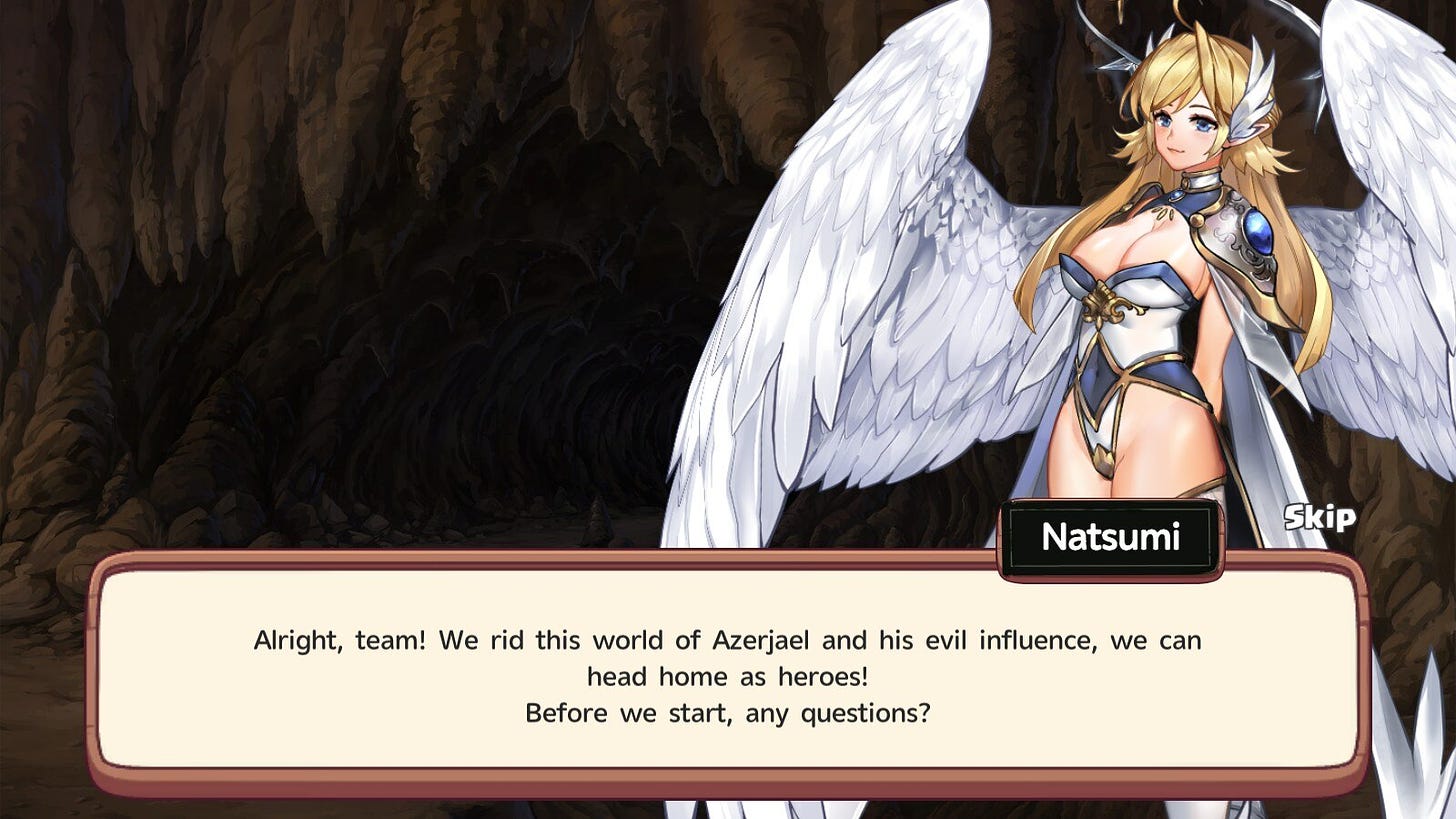 An angel is encouraging her team to beat the demon Azerjael