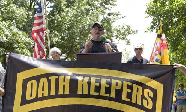 Founder of the citizen militia group known as the Oath Keepers, speaks during a rally outside the White House in 2017.