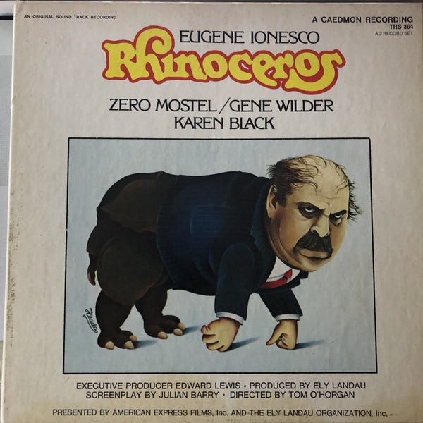 Eugene Ionesco - Zero Mostel, Gene Wilder, Karen Black – Rhinoceros (1973,  Vinyl) - Discogs