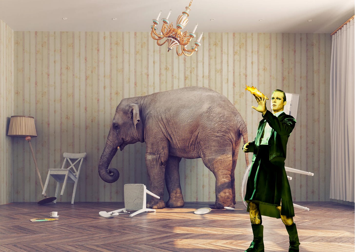 Brad Pitt with the elephant in the room. Oh yes, I'm being tediously literal.