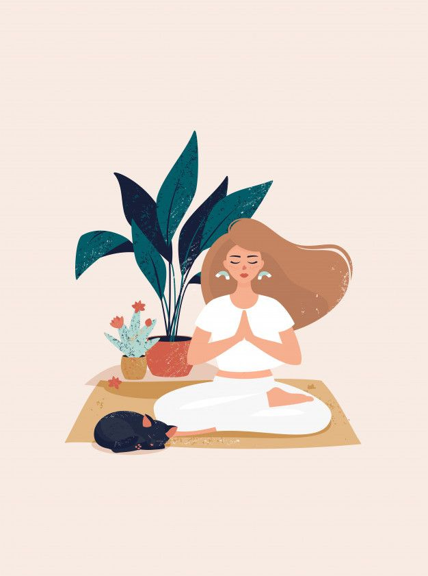 Premium Vector | A woman doing yoga at cozy home with cute black cat by  pots with plants | Иллюстрации арт, Абстрактные рисунки, Искусство йоги